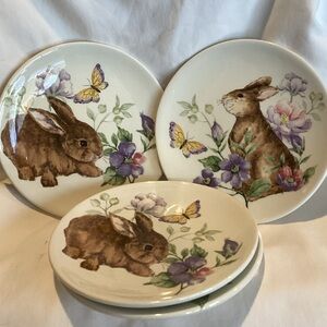 Easter Bunny and Floral Appetizer Plates - Set
of 4